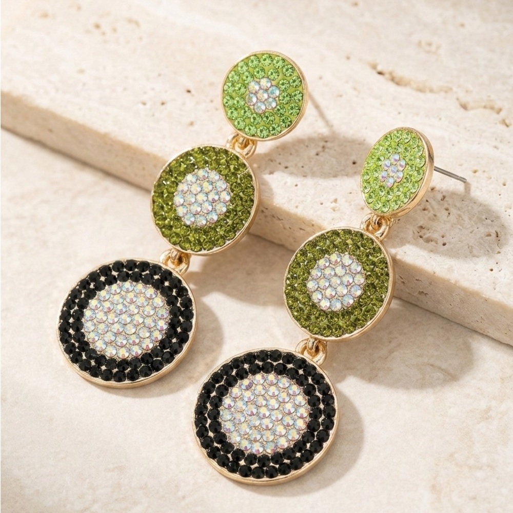 Chic Gold and Green Crystal Earrings